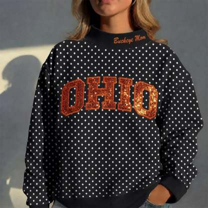 Custom Mockneck Sequin Team Name Polka Dot Mockneck – Stand-up Collar | Gifts for Sports Mom | Game Day Wear