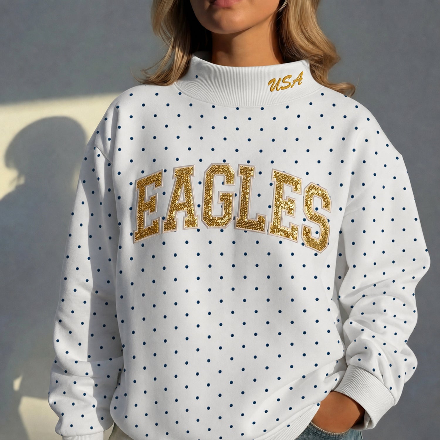 Custom Mockneck Sequin Team Name Polka Dot Mockneck – Stand-up Collar | Gifts for Sports Mom | Game Day Wear