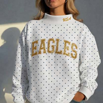Custom Mockneck Sequin Team Name Polka Dot Mockneck – Stand-up Collar | Gifts for Sports Mom | Game Day Wear