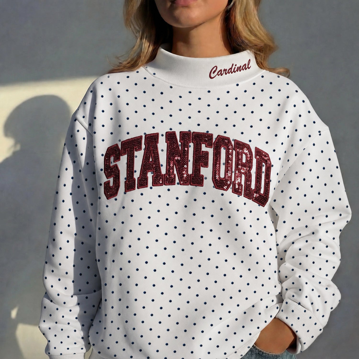 Custom Mockneck Sequin Team Name Polka Dot Mockneck – Stand-up Collar | Gifts for Sports Mom | Game Day Wear