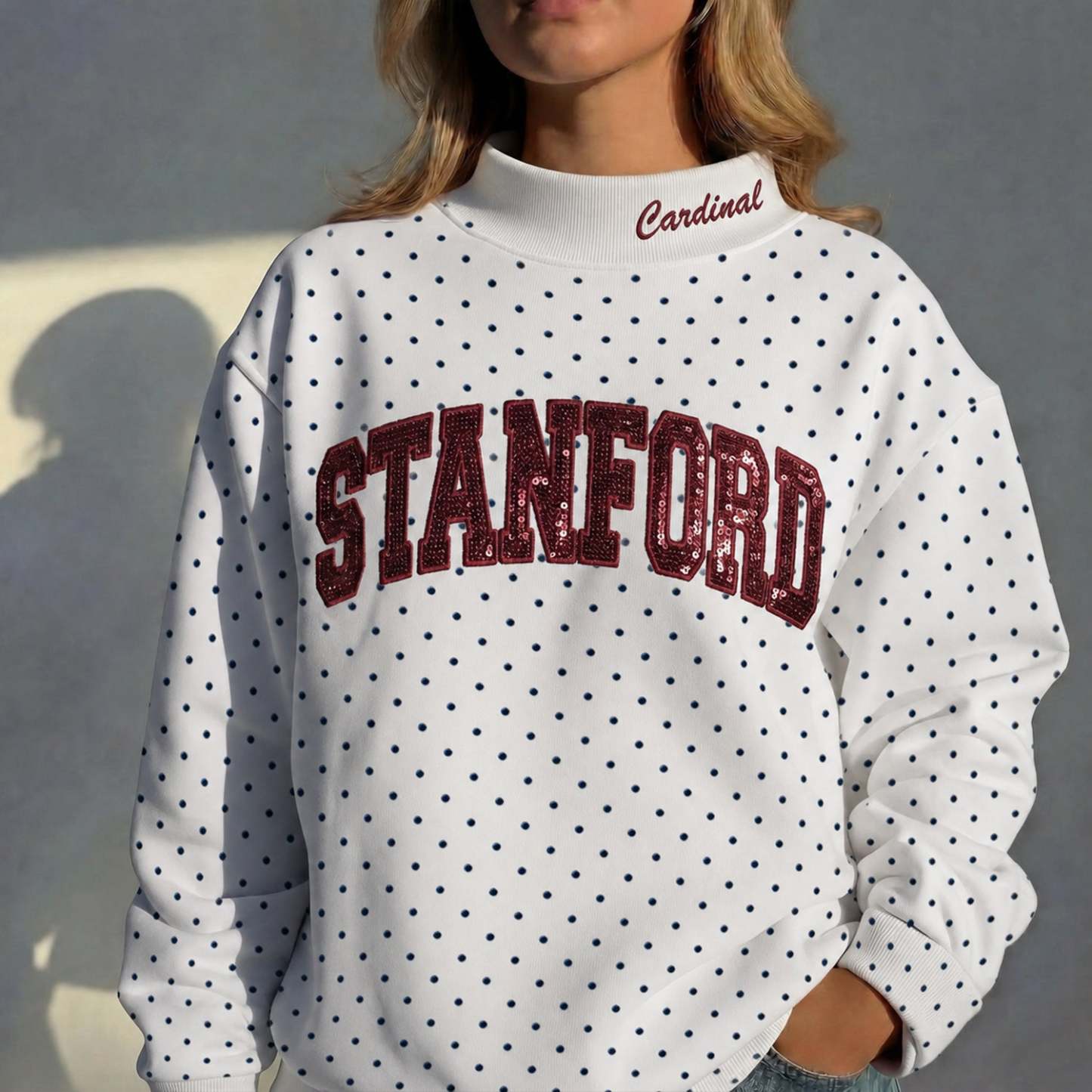 Custom Mockneck Sequin Team Name Polka Dot Mockneck – Stand-up Collar | Gifts for Sports Mom | Game Day Wear
