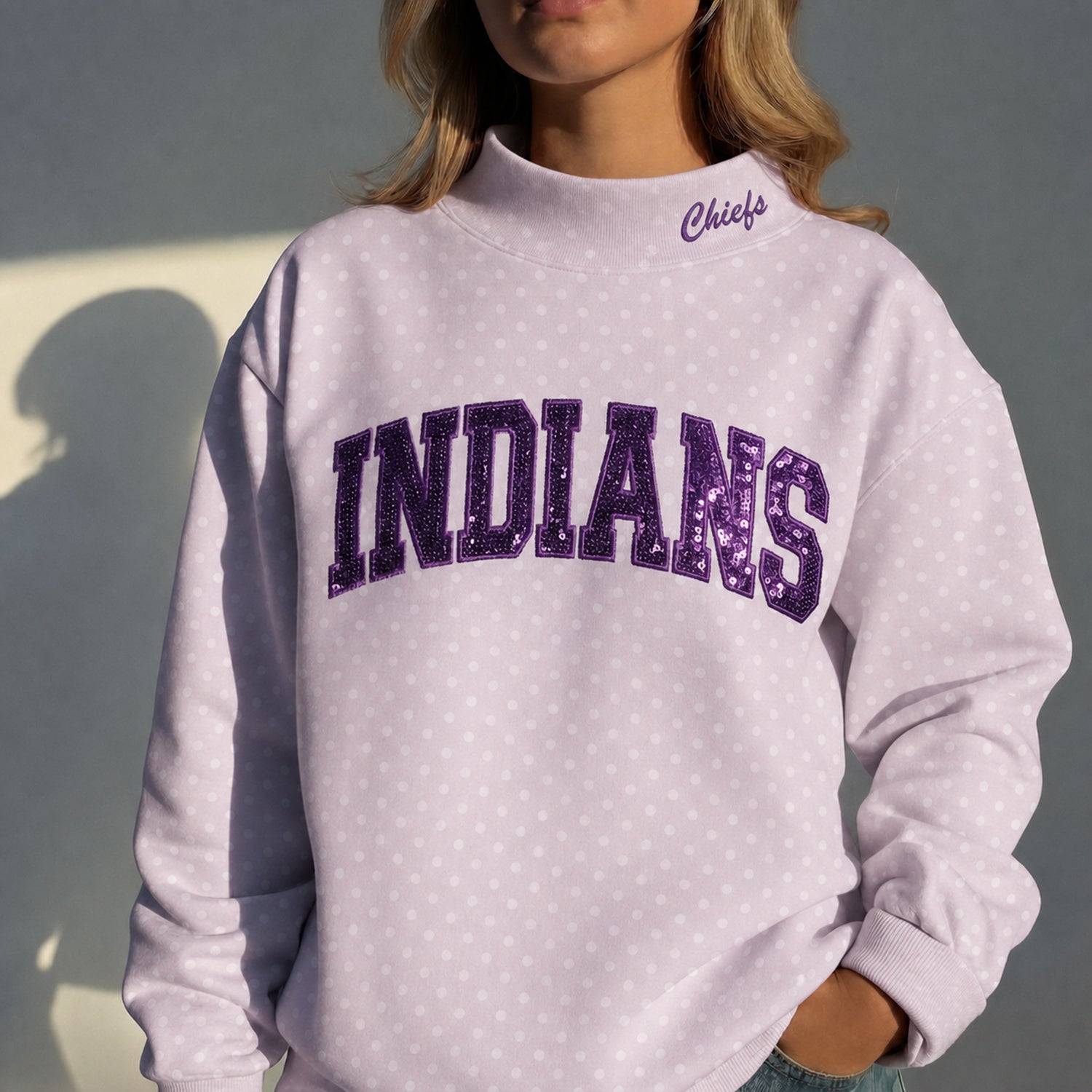 Custom Mockneck Sequin Team Name Polka Dot Mockneck – Stand-up Collar | Gifts for Sports Mom | Game Day Wear