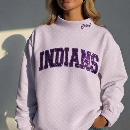 Custom Mockneck Sequin Team Name Polka Dot Mockneck – Stand-up Collar | Gifts for Sports Mom | Game Day Wear