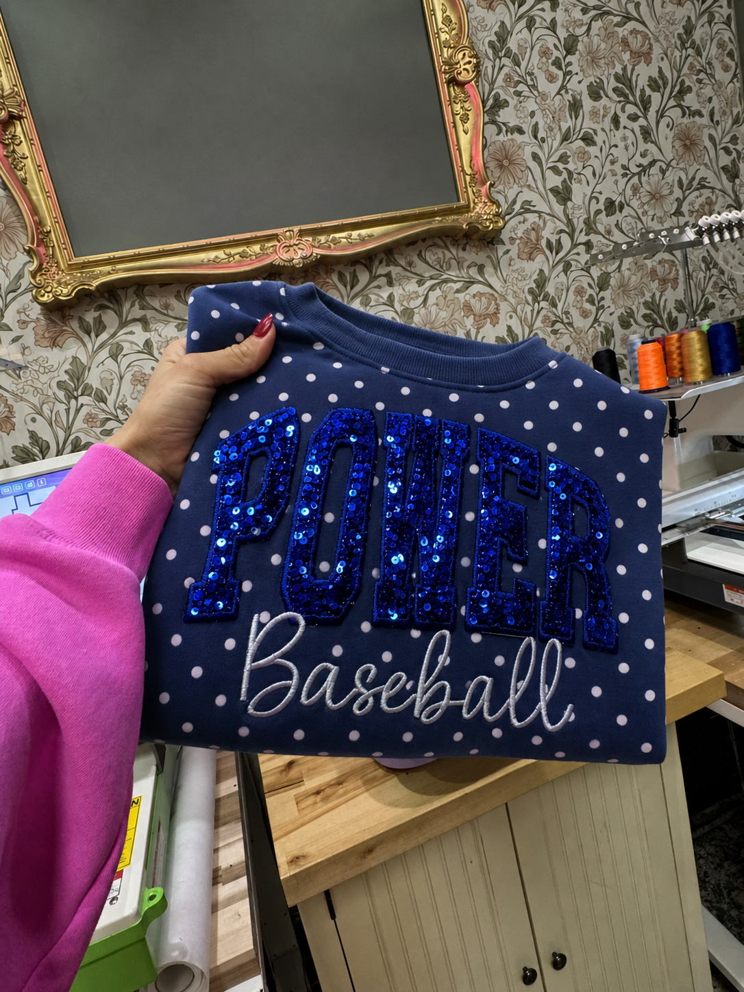 Custom Sequin Name or Team Polka Dot T-shirt – Personalized Glitter Letters|Gifts for Sports Mom | Game Day Wear