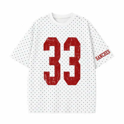 Custom Vintage Varsity Number or Letter Sport Team Polka Dot T-shirt | Game Day Wear