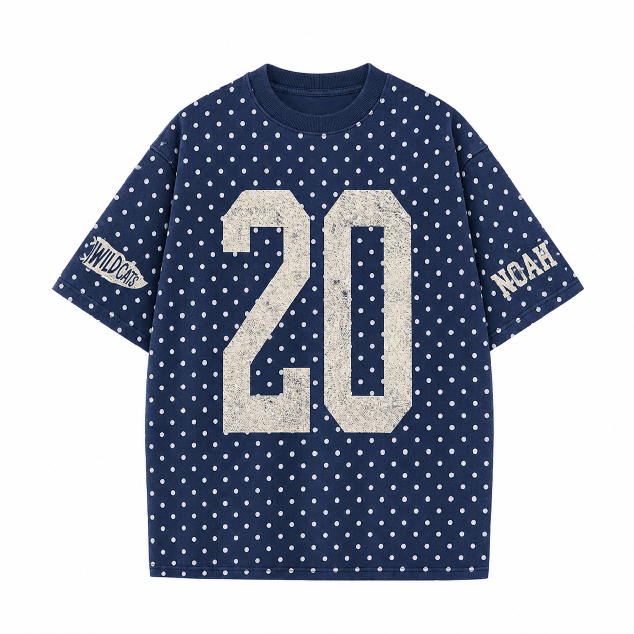 Custom Vintage Varsity Number or Letter Sport Team Polka Dot T-shirt | Game Day Wear