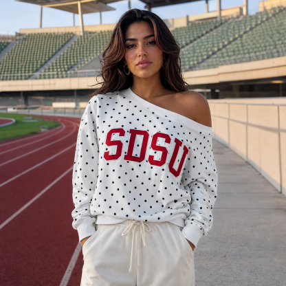 Custom Team Name Off-Shoulder Polka Dot Sweatshirt | Personalized College Spirit Top