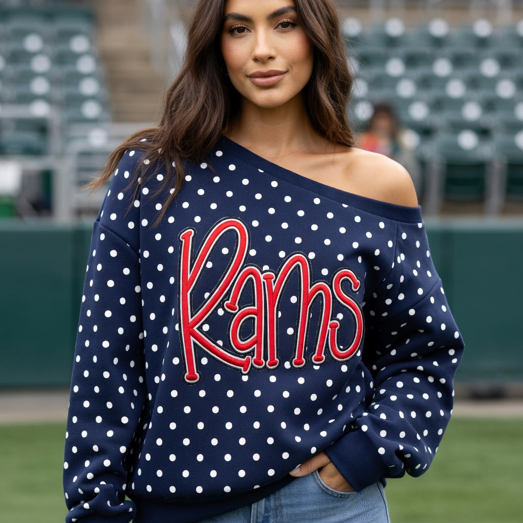 Custom Team Off-Shoulder Polka Dot Sweatshirt | 3D Embroidered Game Day Top | College Spirit Wear
