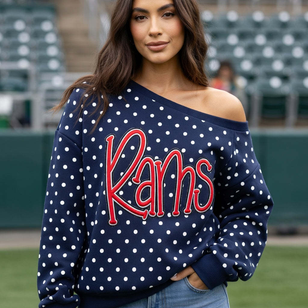 Custom Team Off-Shoulder Polka Dot Sweatshirt | 3D Embroidered Game Day Top | College Spirit Wear