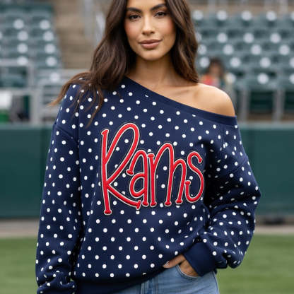 Custom Team Off-Shoulder Polka Dot Sweatshirt | 3D Embroidered Game Day Top | College Spirit Wear