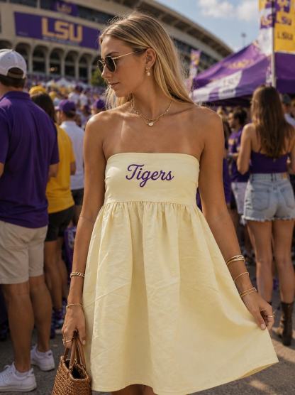 Personalized Embroidered Strapless Game Day Dress, Strapless Tailgate Outfit