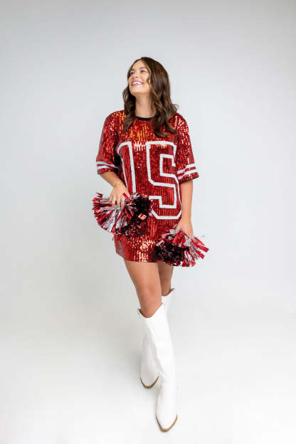 Red Sequin Jersey TShirt Dress