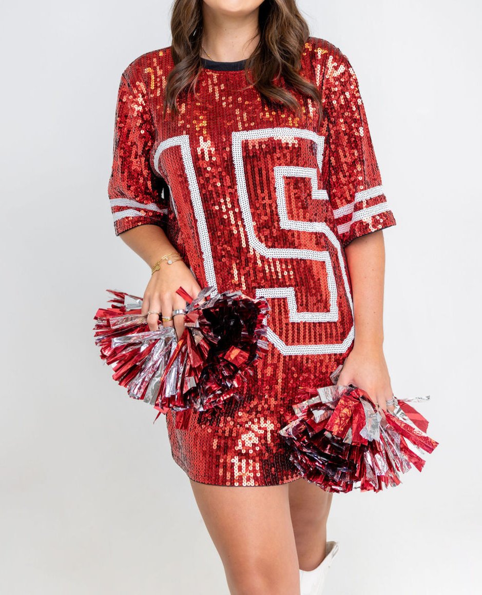 Red Sequin Jersey TShirt Dress
