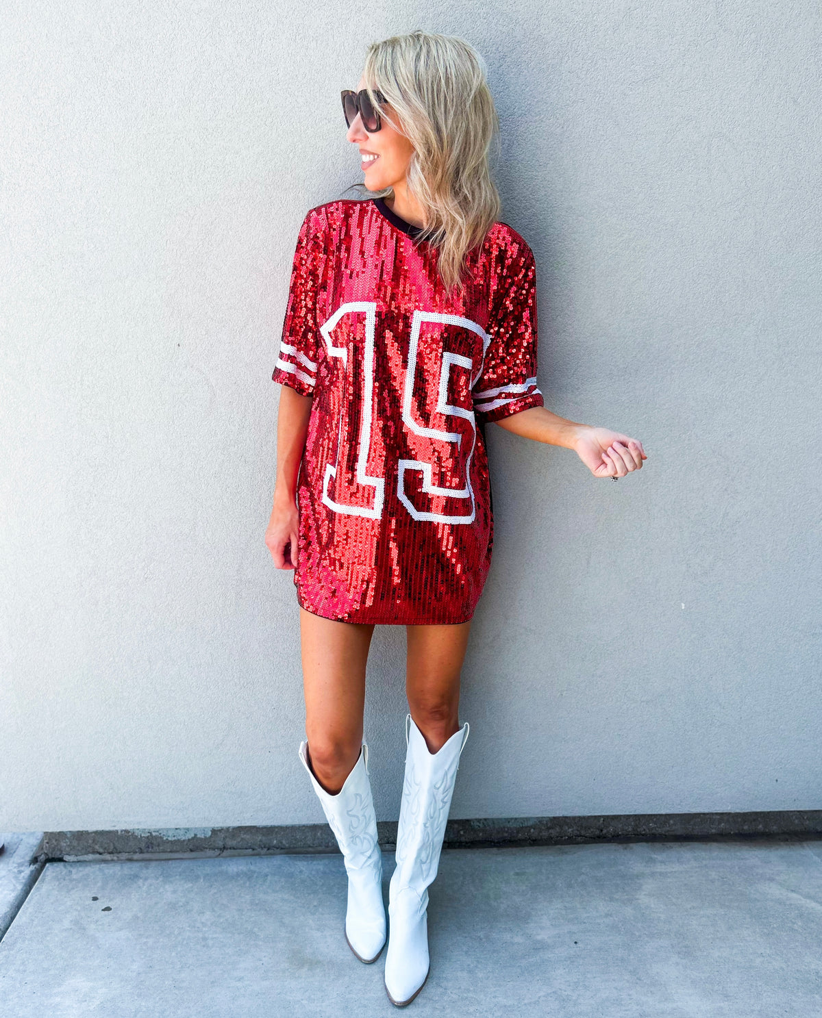 Red Sequin Jersey TShirt Dress
