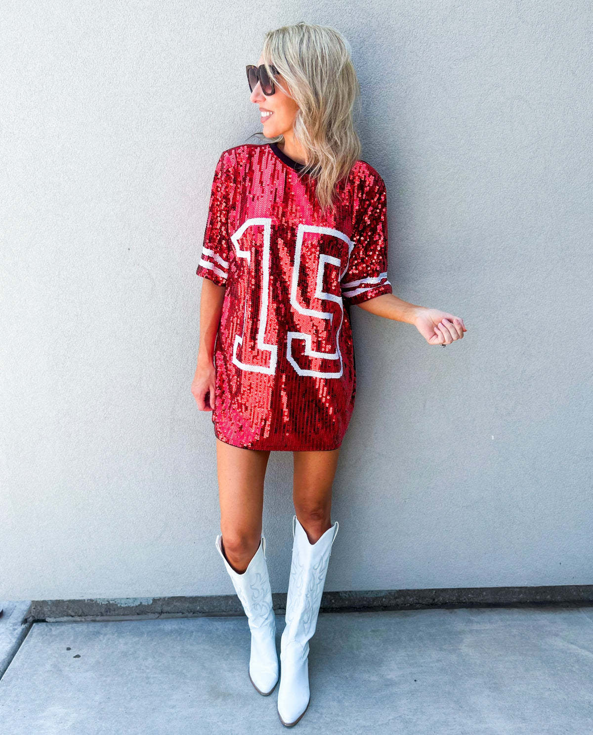 Red Sequin Jersey TShirt Dress