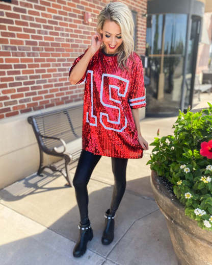 Red Sequin Jersey TShirt Dress