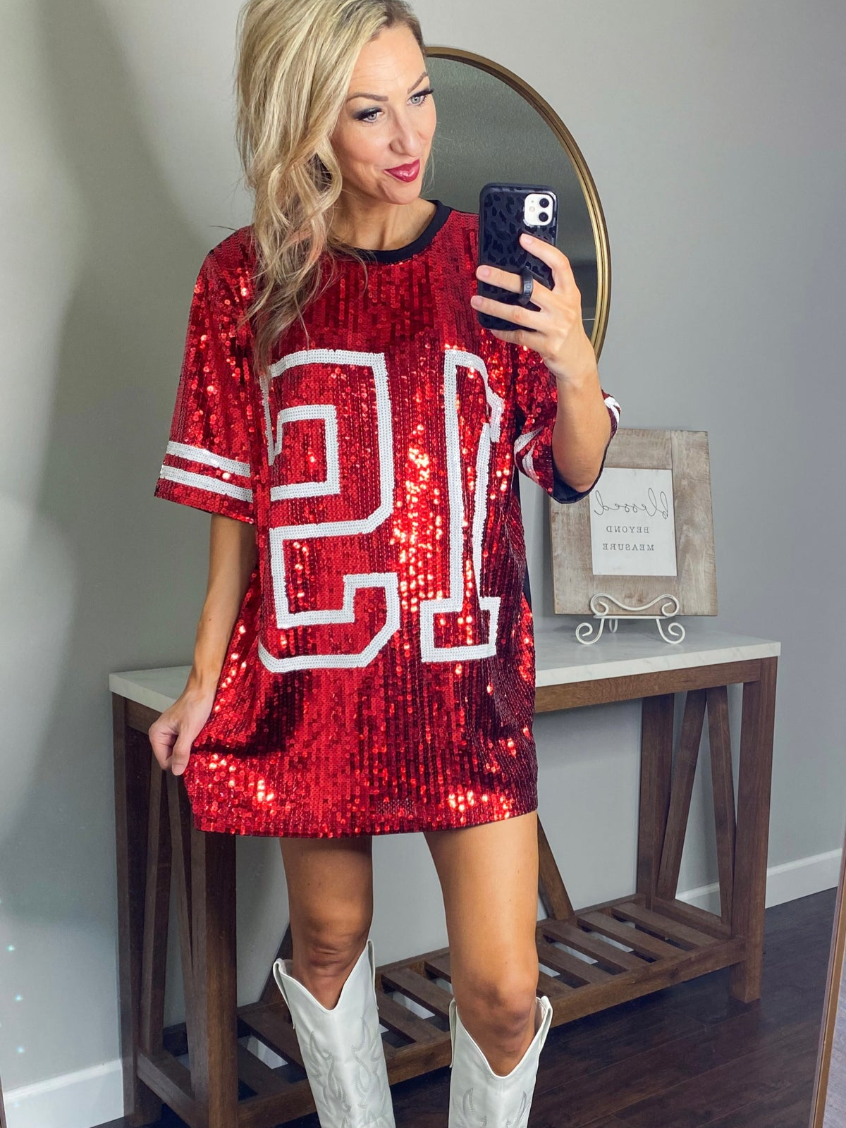 Red Sequin Jersey TShirt Dress