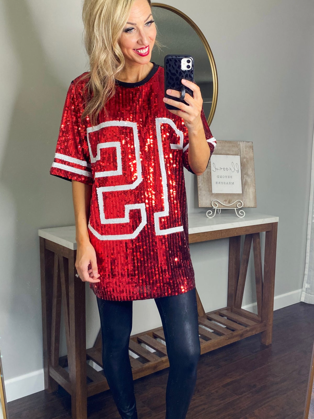 Red Sequin Jersey TShirt Dress