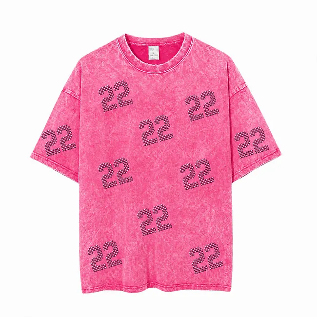 Vintage Washed Game Day T-Shirt, Rhinestone Number Sports Team Spirit Tee 