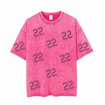 Vintage Washed Game Day T-Shirt, Rhinestone Number Sports Team Spirit Tee 