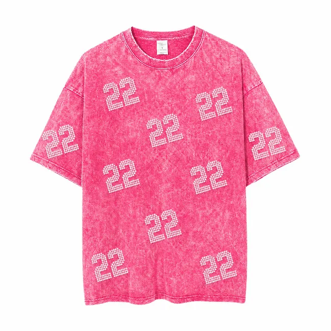 Vintage Washed Game Day T-Shirt, Rhinestone Number Sports Team Spirit Tee 