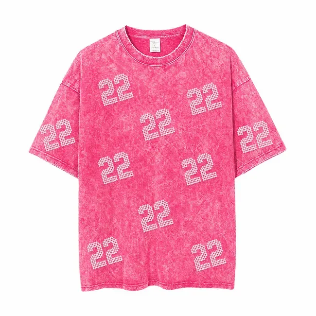 Vintage Washed Game Day T-Shirt, Rhinestone Number Sports Team Spirit Tee 