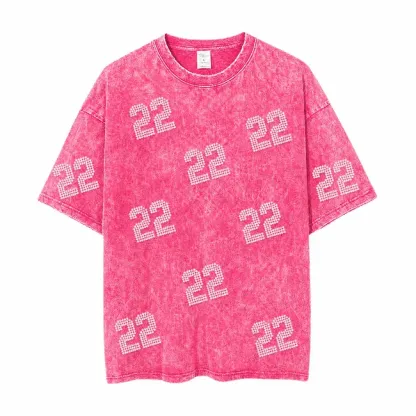Vintage Washed Game Day T-Shirt, Rhinestone Number Sports Team Spirit Tee 