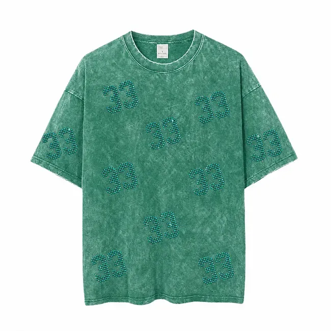 Vintage Washed Game Day T-Shirt, Rhinestone Number Sports Team Spirit Tee 