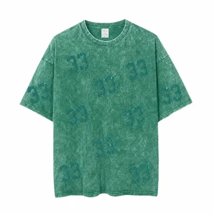 Vintage Washed Game Day T-Shirt, Rhinestone Number Sports Team Spirit Tee 