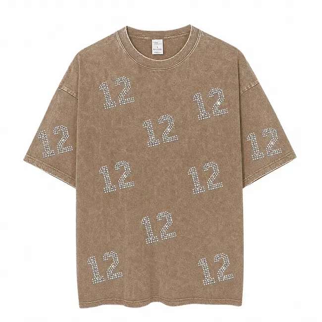 Vintage Washed Game Day T-Shirt, Rhinestone Number Sports Team Spirit Tee 