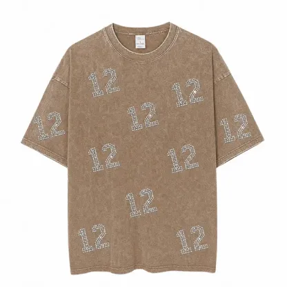 Vintage Washed Game Day T-Shirt, Rhinestone Number Sports Team Spirit Tee 