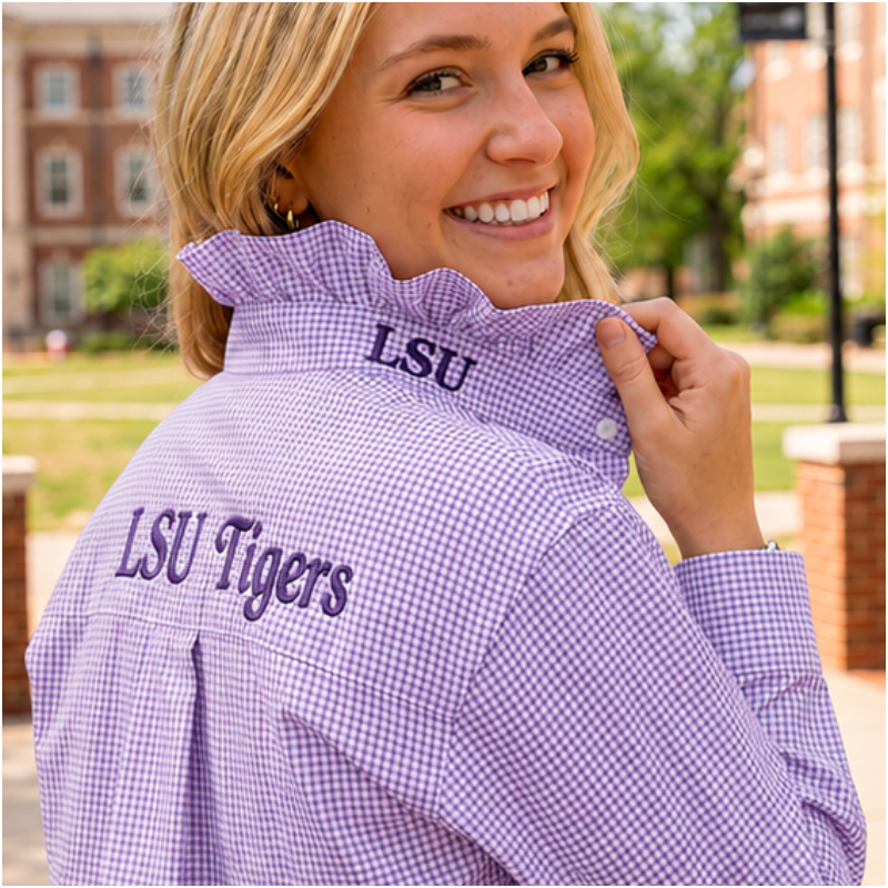 Custom Embroidered Ruffle Collar Team Top-Personalized Game Day Spirit Wear for Football Fans