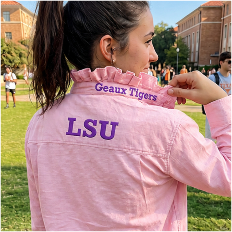 Custom Embroidered Ruffle Collar Team Top-Personalized Game Day Spirit Wear for Football Fans
