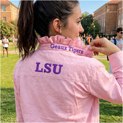 Custom Embroidered Ruffle Collar Team Top-Personalized Game Day Spirit Wear for Football Fans