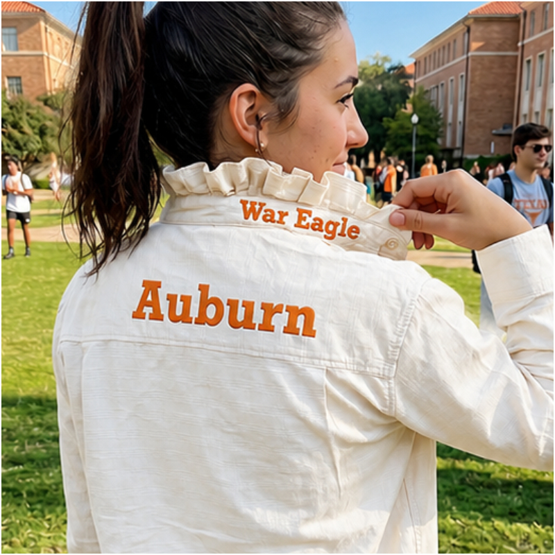 Custom Embroidered Ruffle Collar Team Top-Personalized Game Day Spirit Wear for Football Fans
