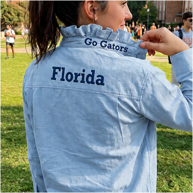 Custom Embroidered Ruffle Collar Team Top-Personalized Game Day Spirit Wear for Football Fans