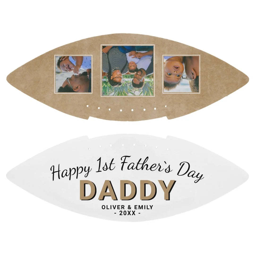 Happy 1st Father`s Day Daddy Keepsake 3 Photo Football