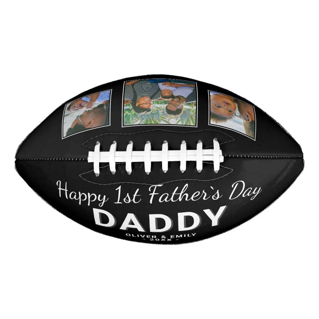 Happy 1st Father`s Day Daddy Keepsake 3 Photo Football