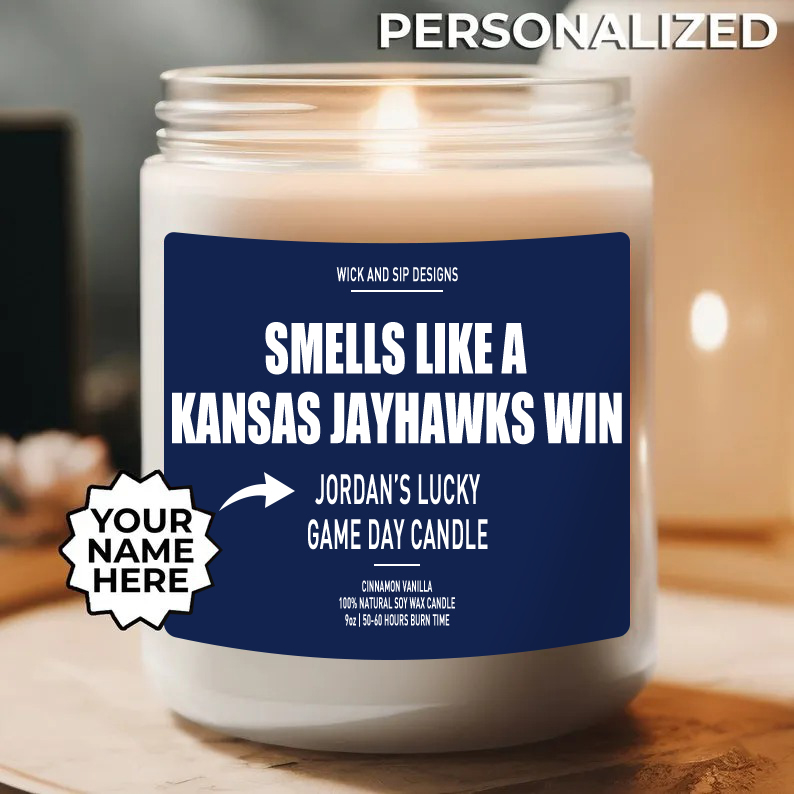 Personalized Smells Like A Kansas Jayhawks Win Candle, Custom Kansas J
