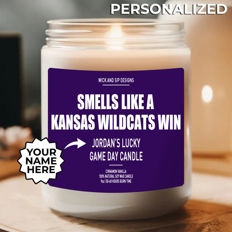 Personalized Smells Like A Kansas State Wildcats Win Candle, Custom Ka