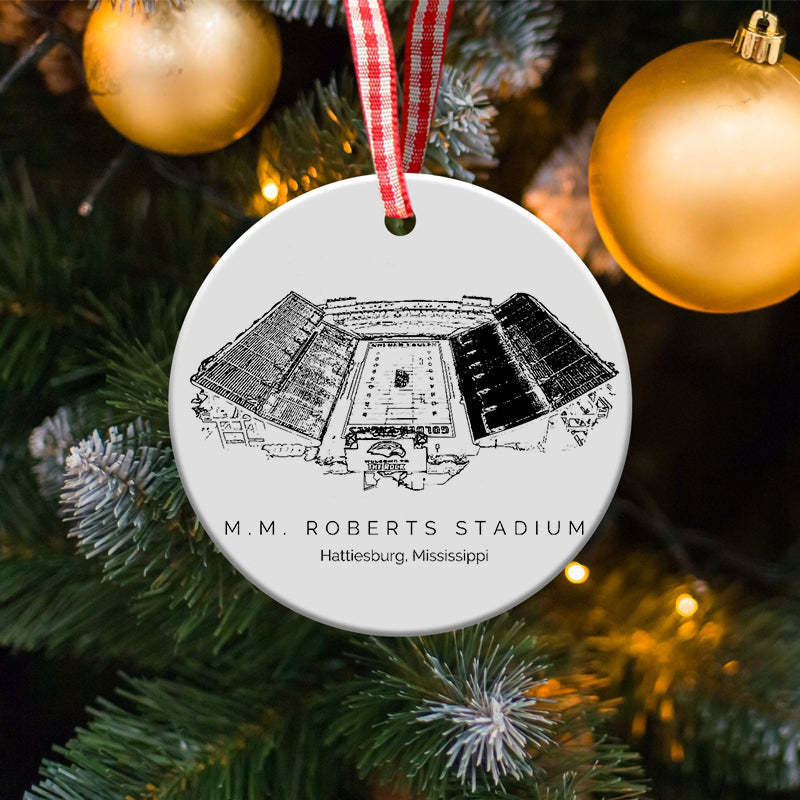 M. M. Roberts Stadium College Football Ceramic Christmas Ornament