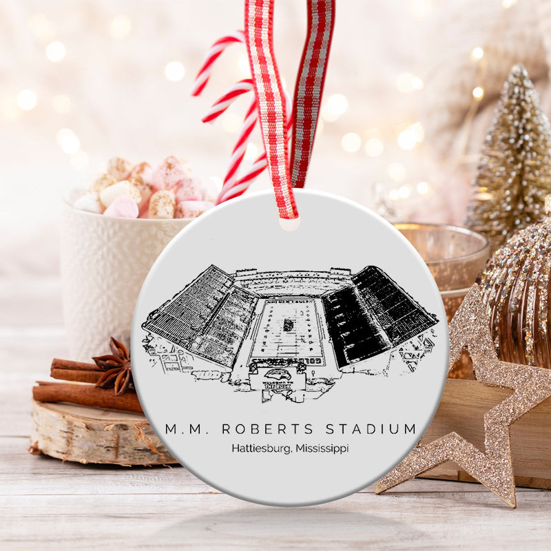 M. M. Roberts Stadium College Football Ceramic Christmas Ornament