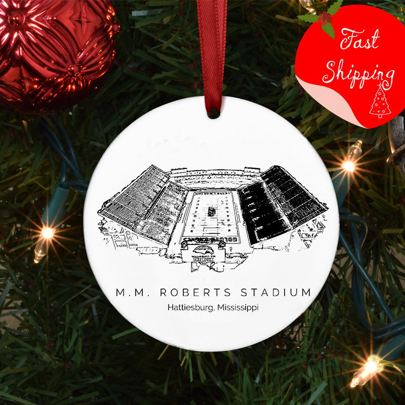 M. M. Roberts Stadium College Football Ceramic Christmas Ornament