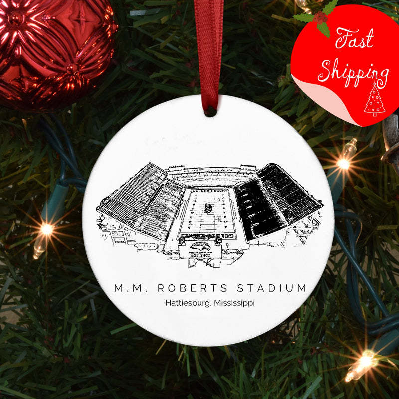 M. M. Roberts Stadium College Football Ceramic Christmas Ornament