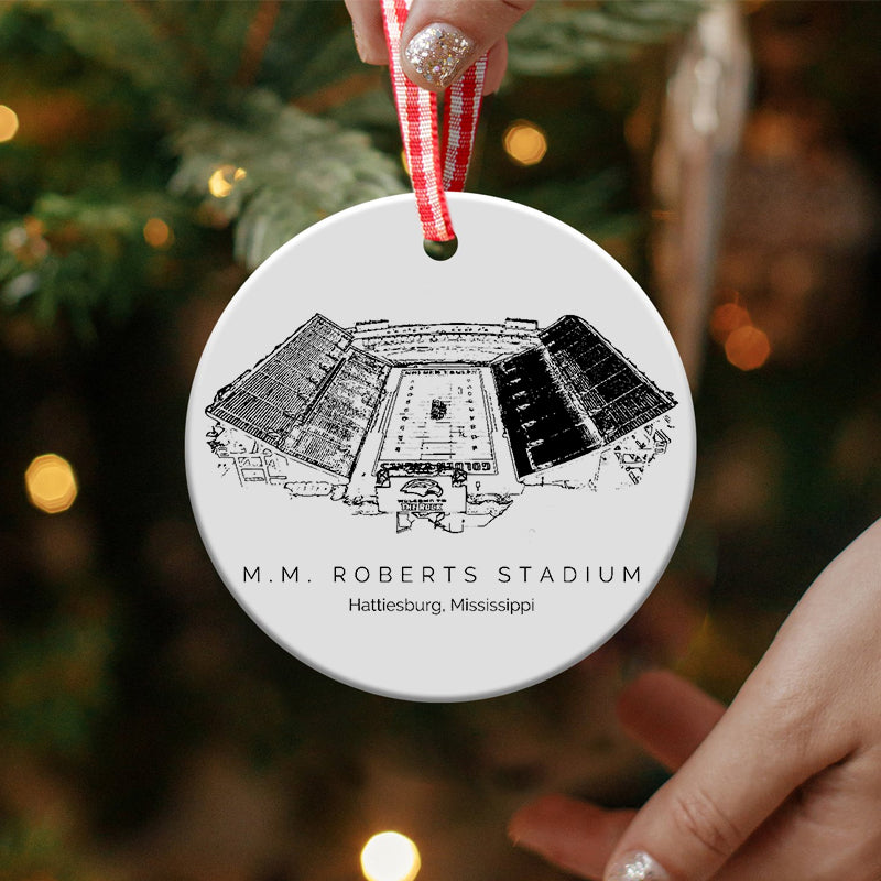 M. M. Roberts Stadium College Football Ceramic Christmas Ornament