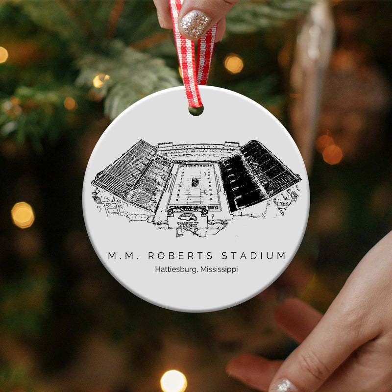 M. M. Roberts Stadium College Football Ceramic Christmas Ornament