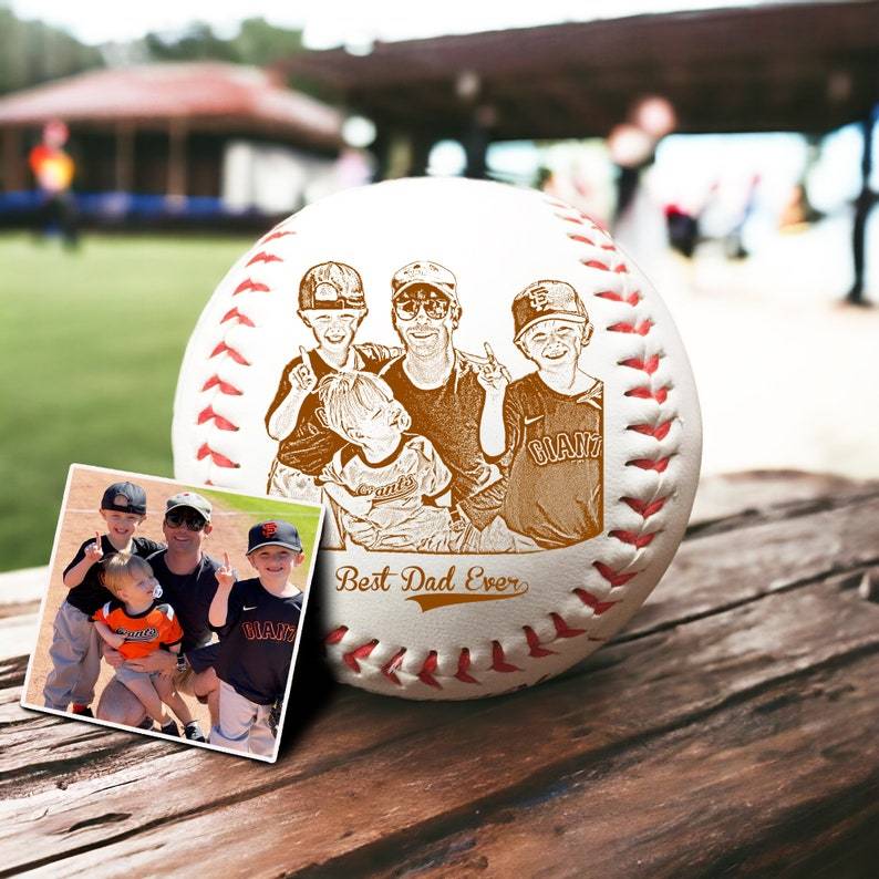 Custom Photo Engraved Baseball, Fathers Day Gifts For Dad, Best Dad Ever
