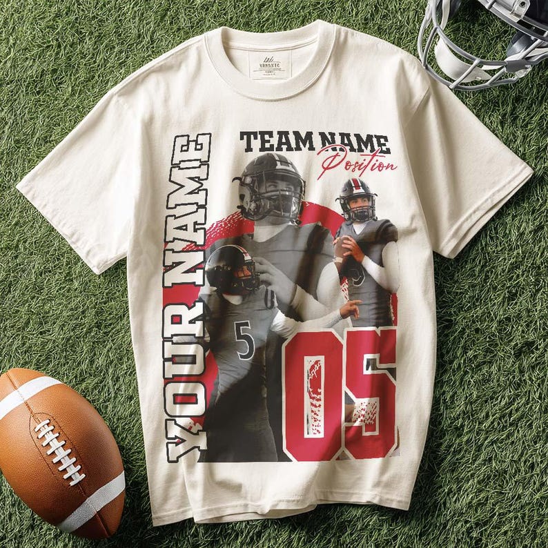 Customized American Football Photos Collage Shirt, Personalized Football Shirt With Name & Number