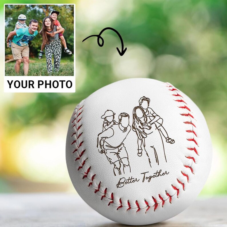 Custom Family Portrait Gift – Photo Engraved Baseball, Father's Day Gift