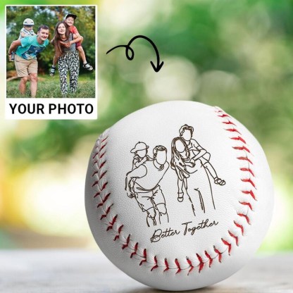 Custom Family Portrait Gift – Photo Engraved Baseball, Father's Day Gift